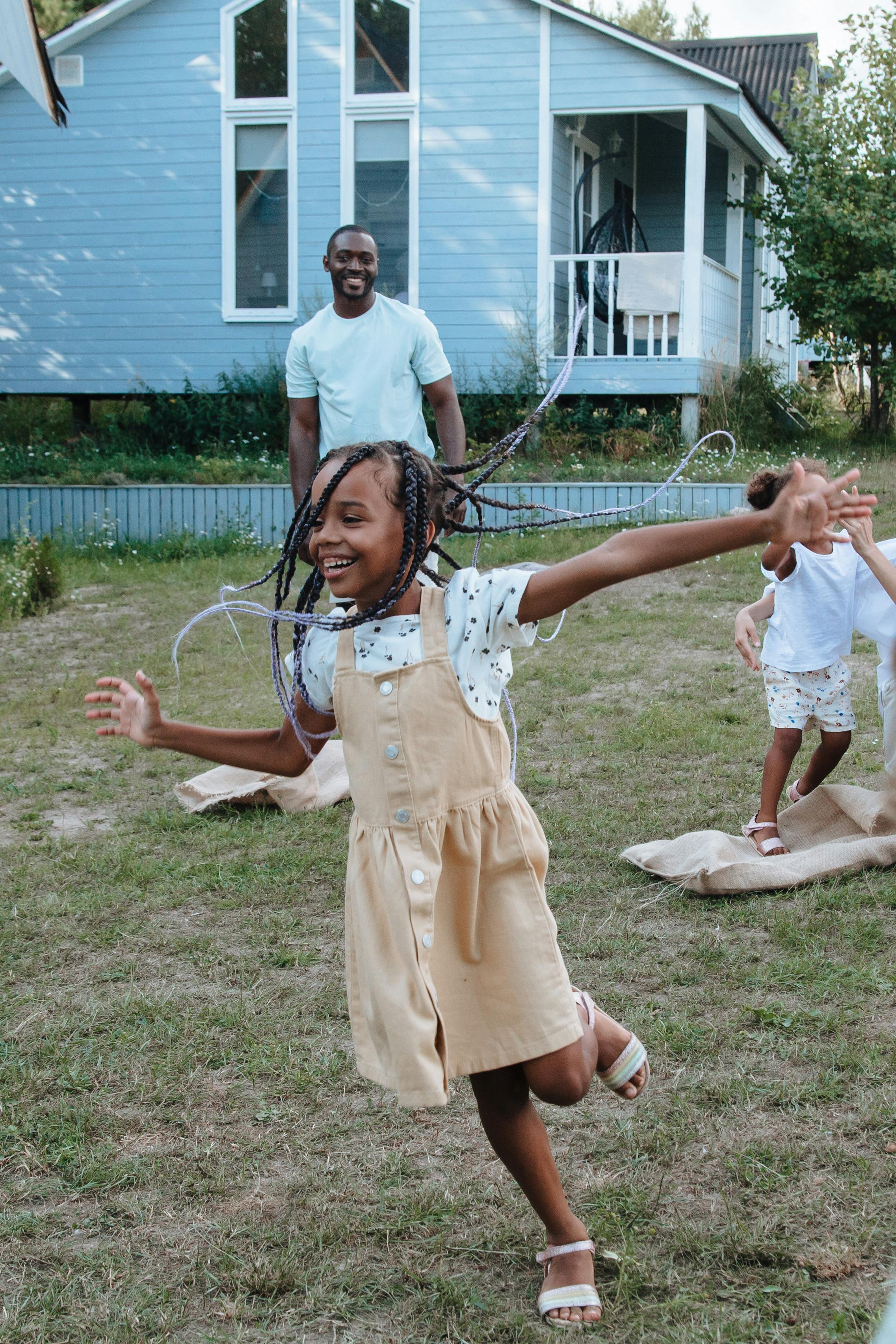 Father and kids playing at home